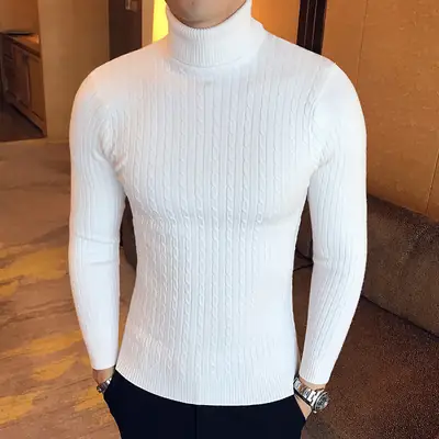 Men Maroon Knitted Turtleneck Sweater Fall Winter