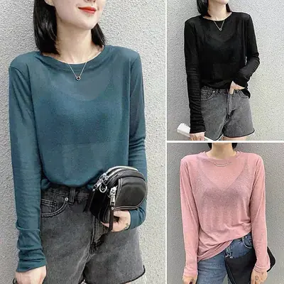 Lyocell Tencel Long Sleeve T-Shirt Women Solid Color
