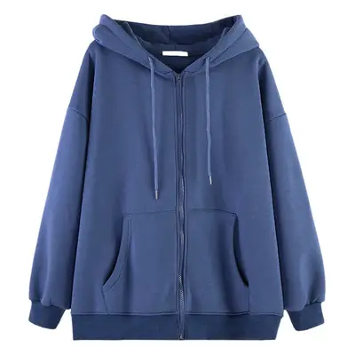 Black Zipper Hooded Fleece Jacket for Women