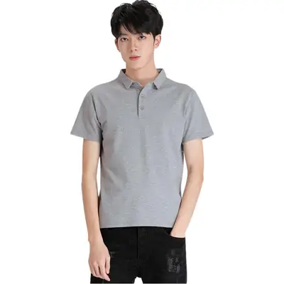 Men's Grey Short Sleeve Pure Cotton Polo T-Shirt