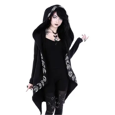 Women Punk Black Long Sleeve Cardigan Sweater Moon Print
