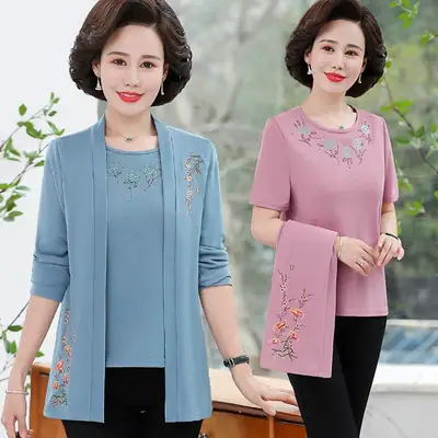 Middle-aged Women Knitted Red Sweater Set Extra Large