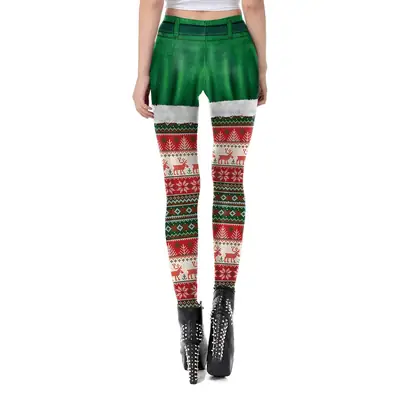 Women's Christmas Snowman Leggings Green Red Print