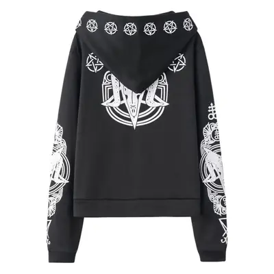 Black Punk Hooded Sweatshirt with Moon Print