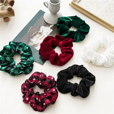 Three-State Christmas Hair Scrunchies Gold Velvet Wrinkled