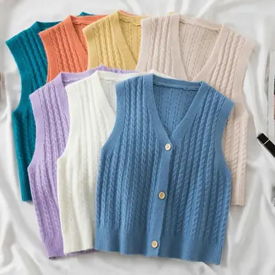 Women's V-Neck Twist Knitted Vest Beige