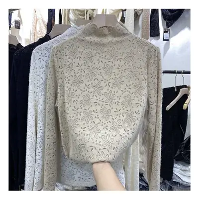 Women Velvet Lace Collar Shirt 2024 Spring New