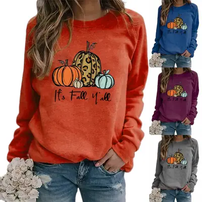 Women's Green Pumpkin Print Sweatshirt Long Sleeve