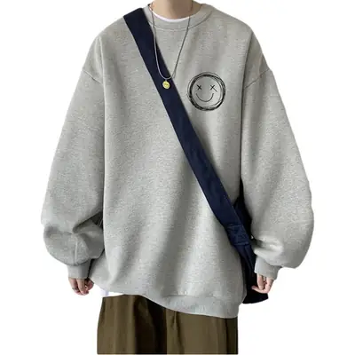 Men Grey Crewneck Sweatshirt with Printed Design