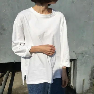 Women White Long Sleeve Round Neck T-Shirt Autumn Wear