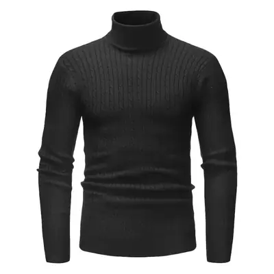 Men's White Striped Turtleneck Sweater M012