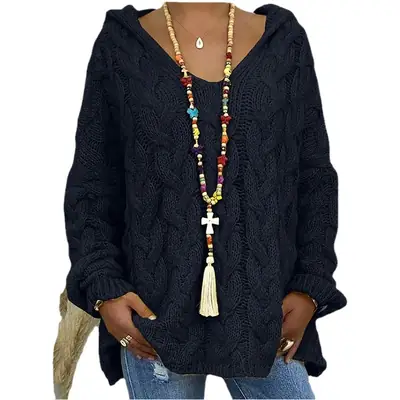 Women's Long Sleeve V-Neck Knitted Sweater Brown
