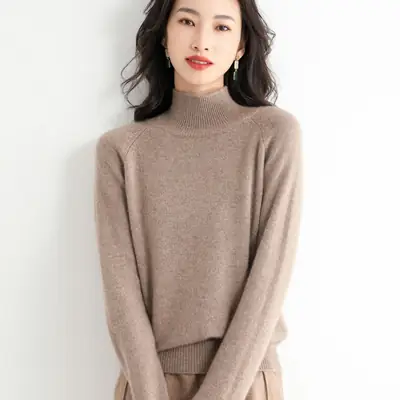 Women's Light Blue Half-Turtleneck Pullover Sweater