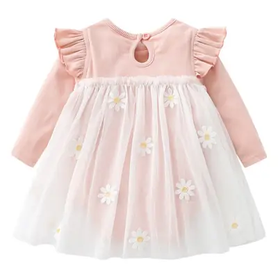 Baby Daisy Gauze Skirt Set Pink White Newborn One-Piece