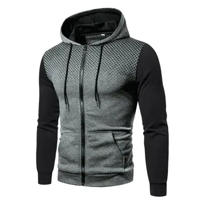 Men's Black White Zipper Hooded Sweatshirt