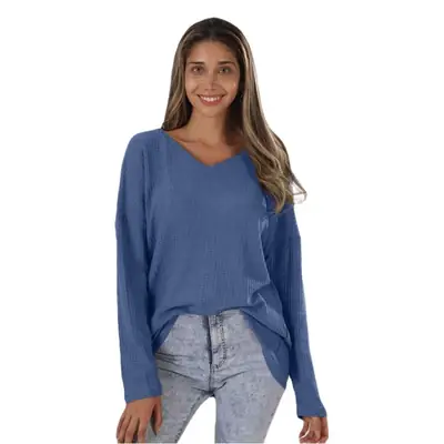 Women's Pink Knitted V Neck Long Sleeve Top Large