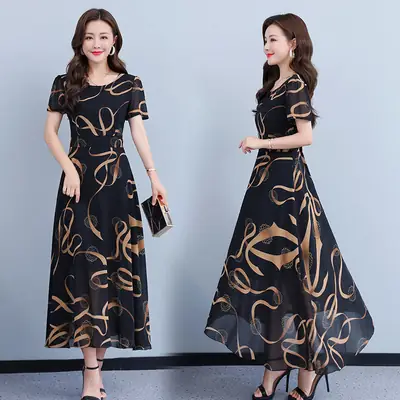 Summer Women's Printed Long Sleeve Dress Large Size