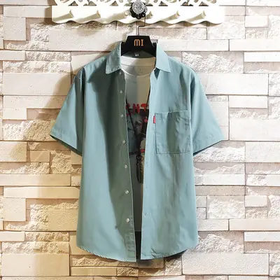 2022 Men Light Blue Short Sleeve Shirt Large