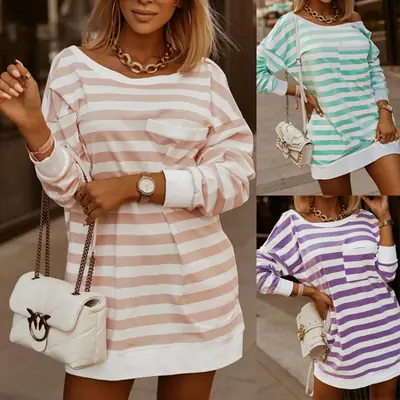 2024 Striped Long Sleeve Sweatshirt with White Handbag