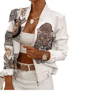 White 2021 Zipper Cardigan Coat with Long Sleeves