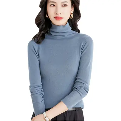 Women's Slim Fit Wool Pile Collar Sweater Brown