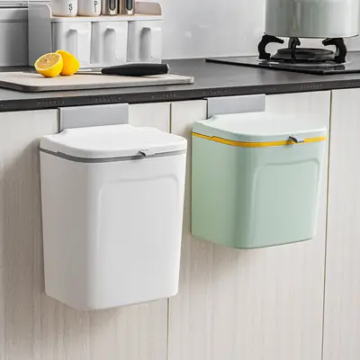7L Plastic Trash Can with Hanging Lid No Drilling