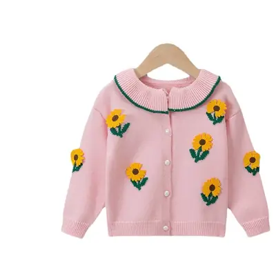 Girls' Sunflower Knitted Sweater Cardigan 1Yr Spring Autumn