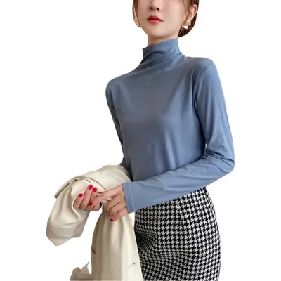 Women Slim Fit Half-High Collar T-Shirt Yellow