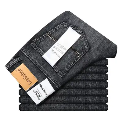 Men Slim Fit Blue Denim Pants Summer Thin Stretch