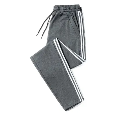 Men's Grey Striped Loose Straight Pants Casual Trousers