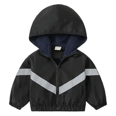 Children Hooded Fleece Jacket Green Black Zipper 2023