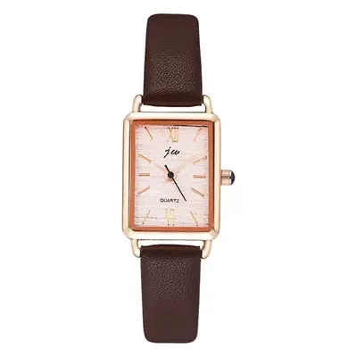 Women's Rose Gold Square Watch with Brown Leather Band