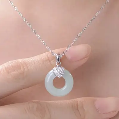 Guan Yu S925 Silver Inlaid Natural Jade Peace Buckle Pendant