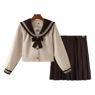 Beige Sailor Suit School Top with Bow Tie