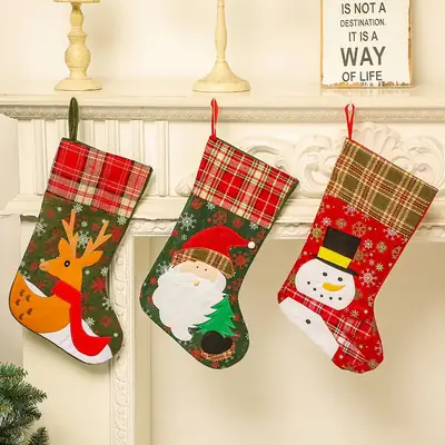 Christmas Plaid Socks Santa Claus Snowman Decor
