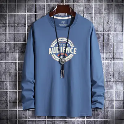 Men Grey Printed Long Sleeve T-Shirt Autumn Casual