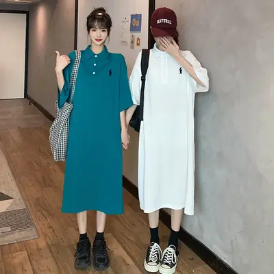 Women's White Polo Long Sleeve Casual Dress