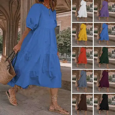 Green Long Sleeve Sundress Women's Casual Bohemian Dress