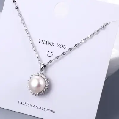 Korean Live Pearl Pendant with Zircon Set