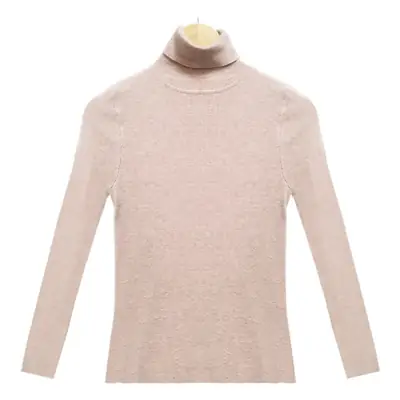 Women Knitted Stacked Collar Top Blue Slim Fit