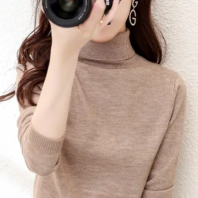 Women Wool Turtleneck Sweater Warm Slim Fit Autumn Winter