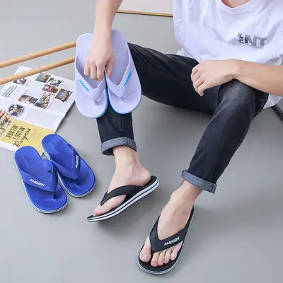 Men Blue PVC Casual Flip Flops Comfort Flat Shoes