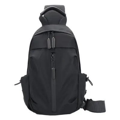 Men's Black Nylon Shoulder Backpack with 3 Pockets