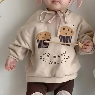 Kids Korean Winter Fleece Top with Cake Print