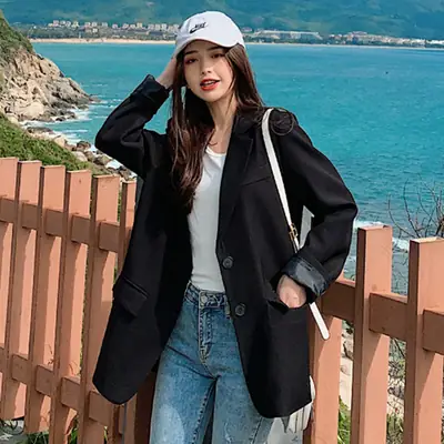 Women's Black Blazer Jacket 2026 Spring Autumn British Design