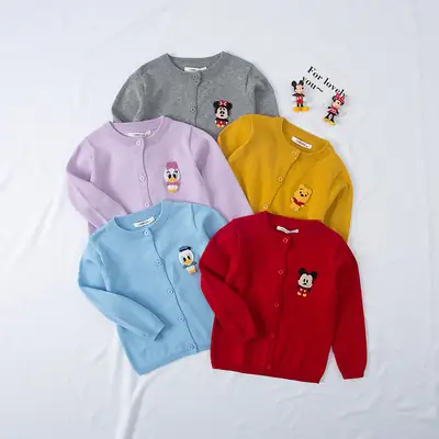 Japanese Long Sleeve Cardigan for Kids Cartoon Embroidered Grey