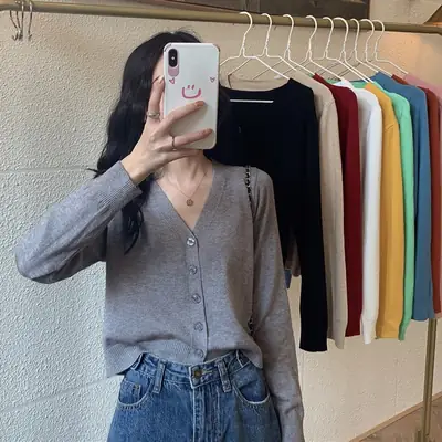 Women's Yellow V-Neck Cardigan Coat with Button Front