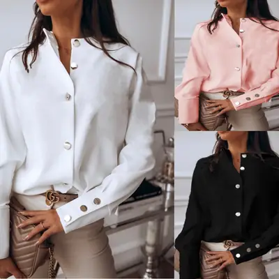 Women's Pink Loose Cardigan Lapel Shirt Large