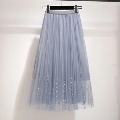 Plus Size Beaded Pleated Skirt for Chubby Women