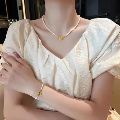Flower Pearl Necklace for Women Summer Light Luxury